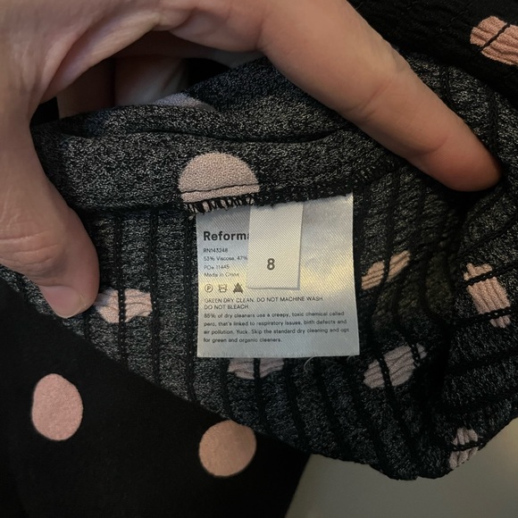 Reformation Black and Baby Pink Polka Dot Long Sleeve Blouse - Picture 8 of 8